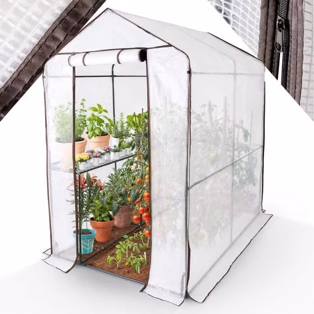 Arebos Transparent Foil Greenhouse with 2 Shelving Levels, W/D/H: 120 x 186 x 190 cm