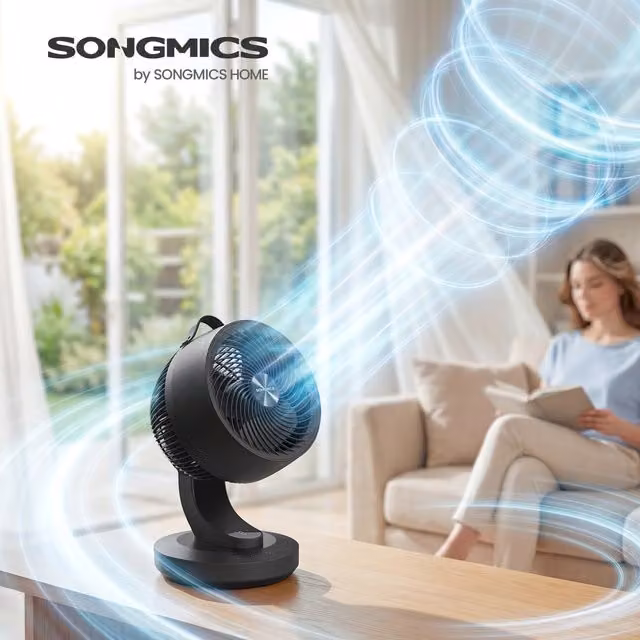 SONGMICS Remote Oscillating Table Fan with Timer and 8 Speeds, Black