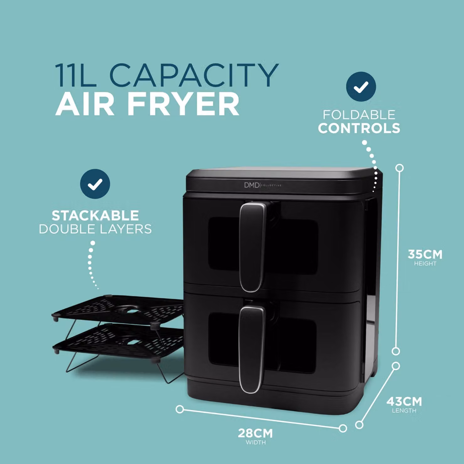 DMD Collective 11L Dual Zone Vertical Stacked Air Fryer in Black – 2