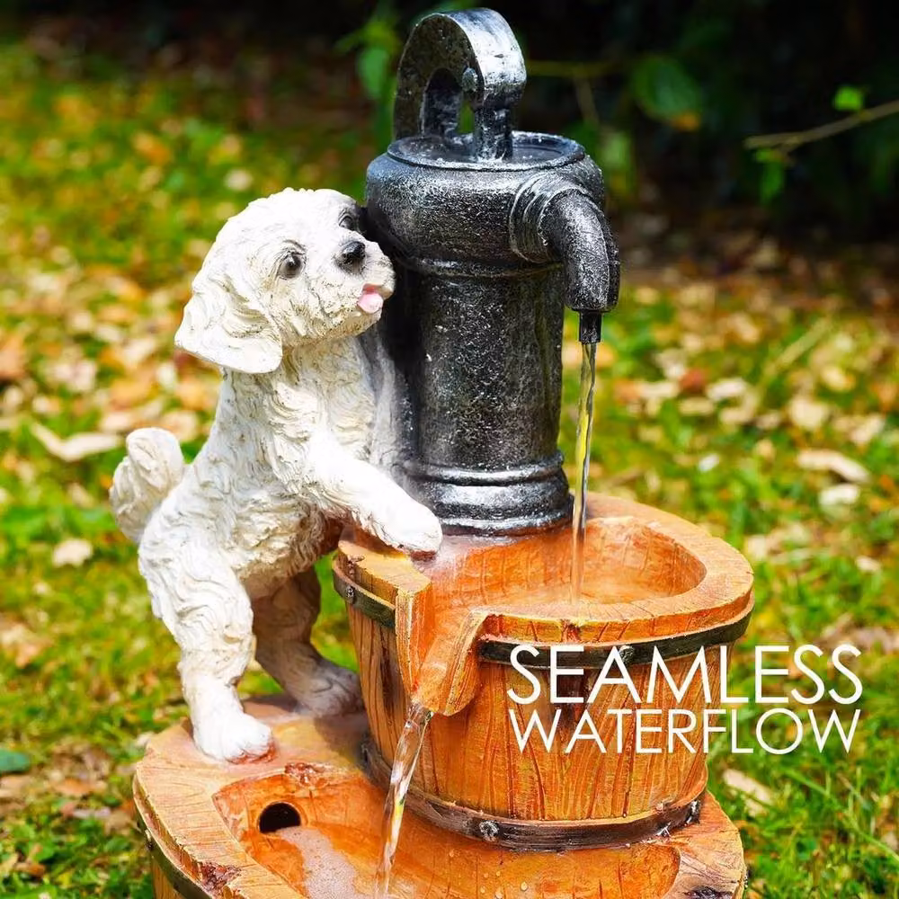 FLAVORA Solar LED Puppy Water Fountain in Brown – 3