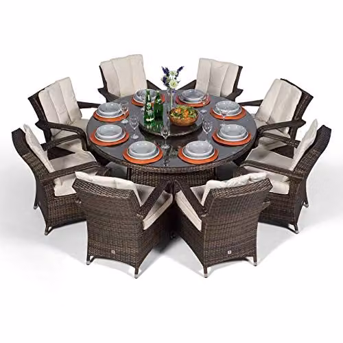 Thats Furniture Arizona 8 Seater Round Rattan Garden Dining Set in Brown with Metal Frame, Diameter: 155 cm – 4