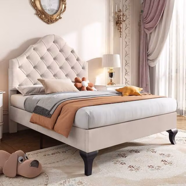 Matteo Luxurious Upholstered Single Bed in Beige with Adjustable Headboard, W/D/H: 90 x 190 cm