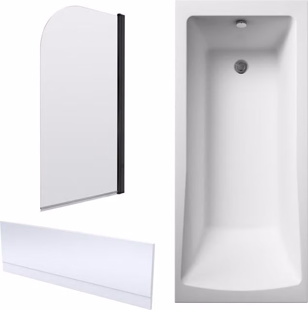Balterley Square Single Ended Rectangular Bath with Apron and Black Round Corner Screen, White, W/D/H: 170 x 70 x 40 cm – 1