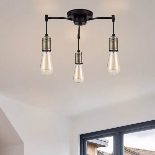 COSYLYTE Linton 3 Light Modern Industrial Ceiling Light in Antique Brass and Black Metal