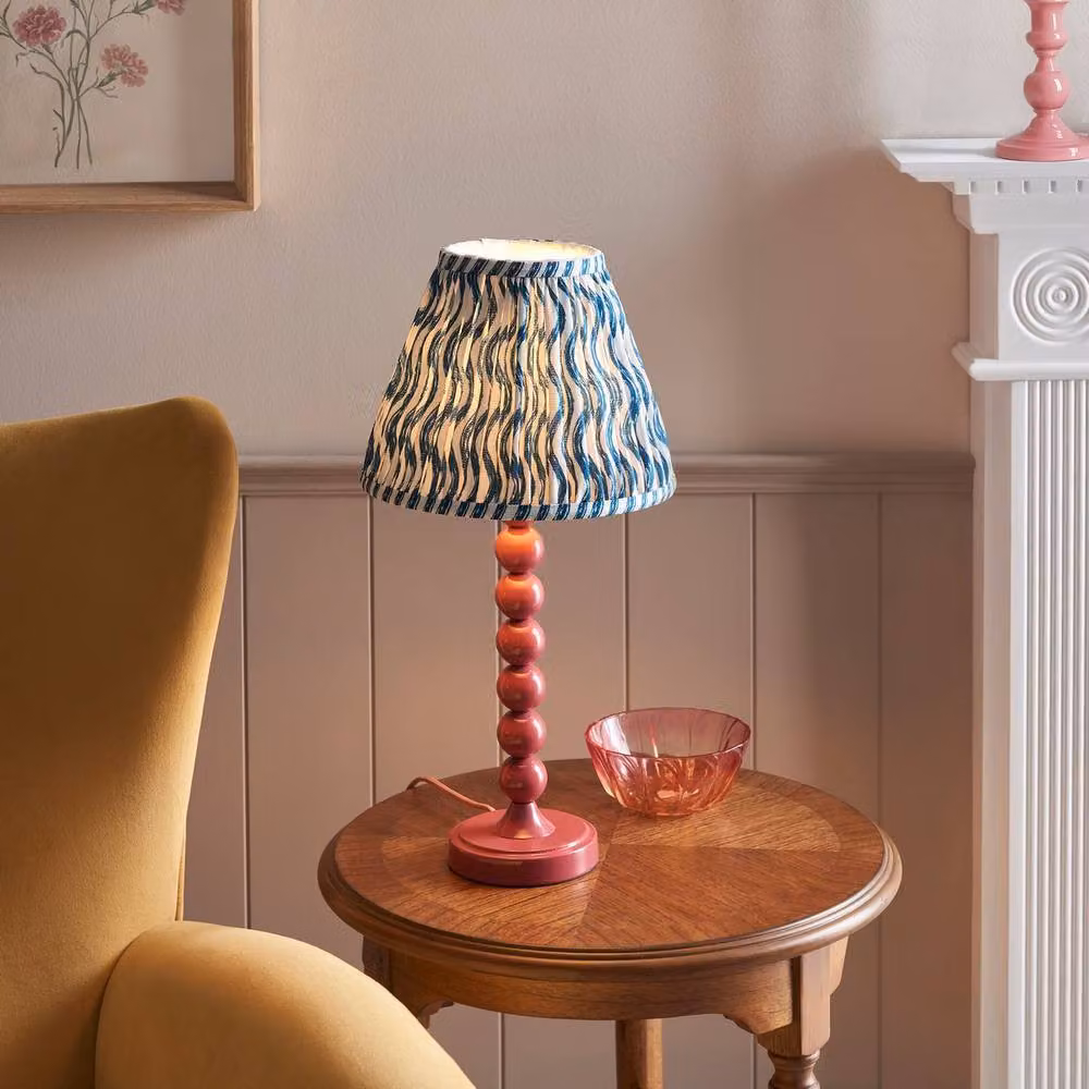 Netlighting Higgledy Gloss Pink Table Lamp with Blue Fabric Ripple Shade, 25 cm, E14 – 2