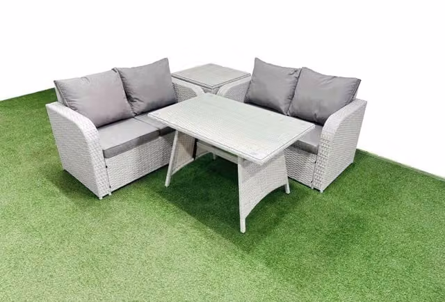 Fimous 4 Seat Rattan Garden Furniture Set with Upholstered Cushions in Light Grey