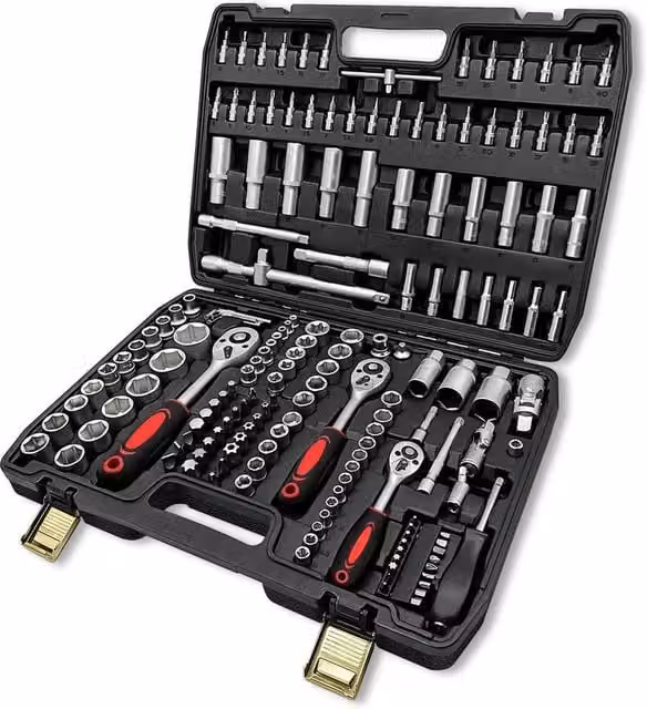VOGREX 172-Piece Ratchet Socket Set with Case, 1/2 and 1/4 Drive, Silver – 1