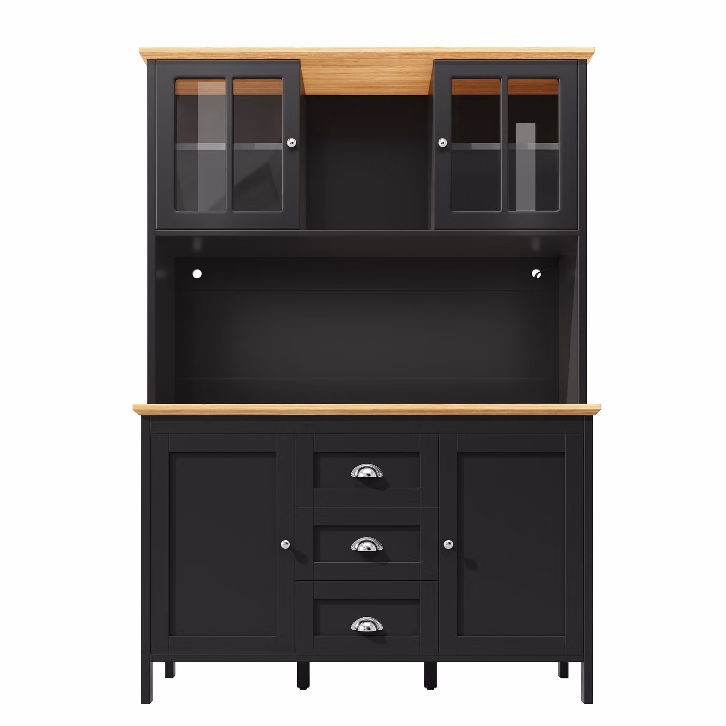 Aosom UK Tall Sideboard with 4 Doors, 3 Drawers and Open Shelf, Modern Black Storage Cabinet for Kitchen and Living Area, W: 120 cm, D: 40 cm, H: 179 cm – 2