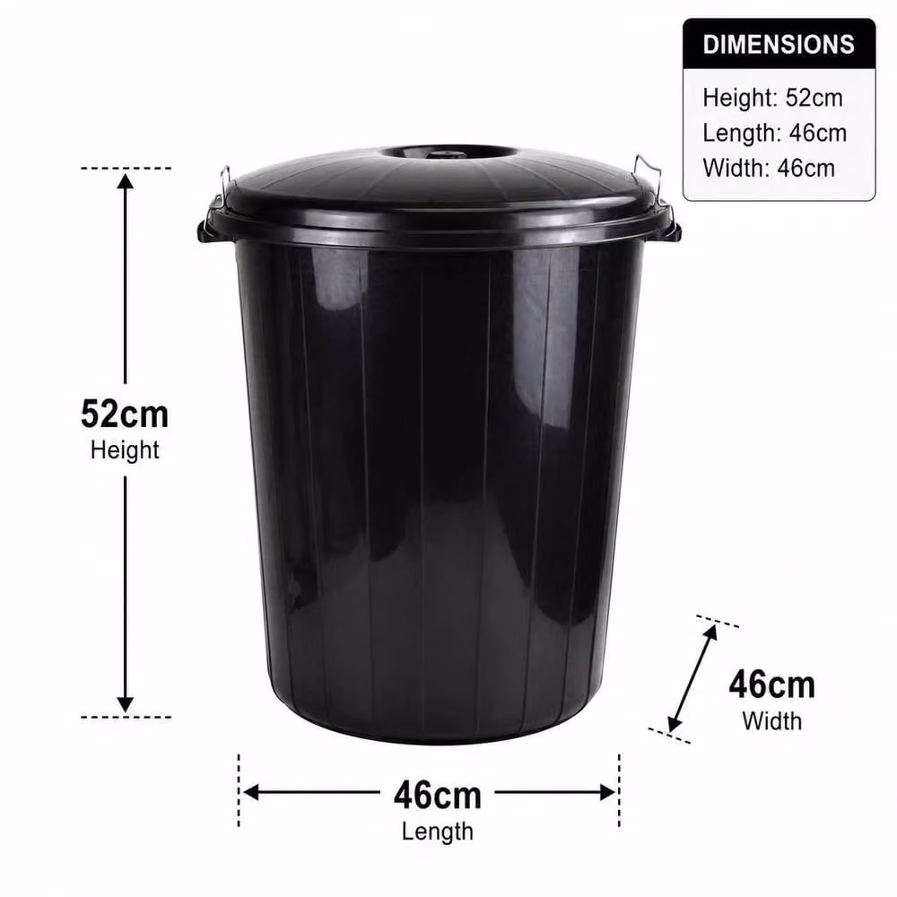 NESTLUNE 70L Heavy Duty Black Plastic Dustbin with Locking Flip Lid and Handles, H: 100 cm, W: 15 cm, D: 15 cm – 2