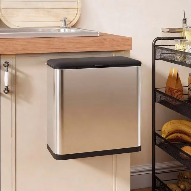 EONLION 8L Hanging Kitchen Bin in Silver with Flip Lid and Removable Inner Bucket