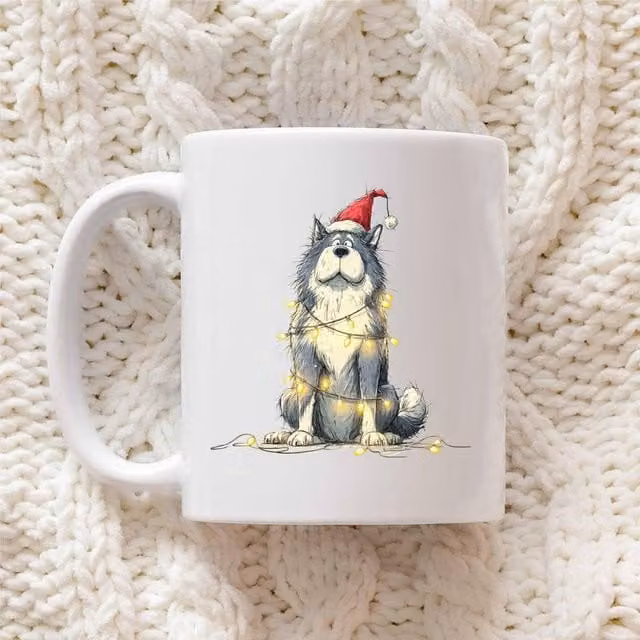60 SECOND MAKEOVER Akita Christmas Lights Ceramic Mug in White – 1