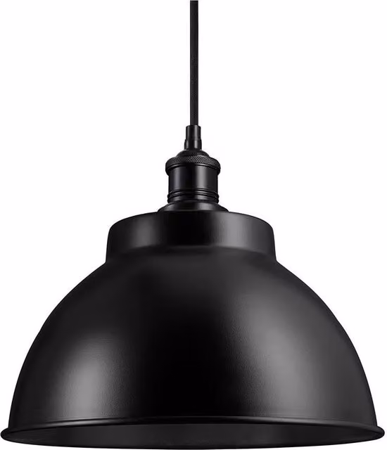 Industville Brooklyn Dome Pendant Light in Black with Brass Metal Details – 1