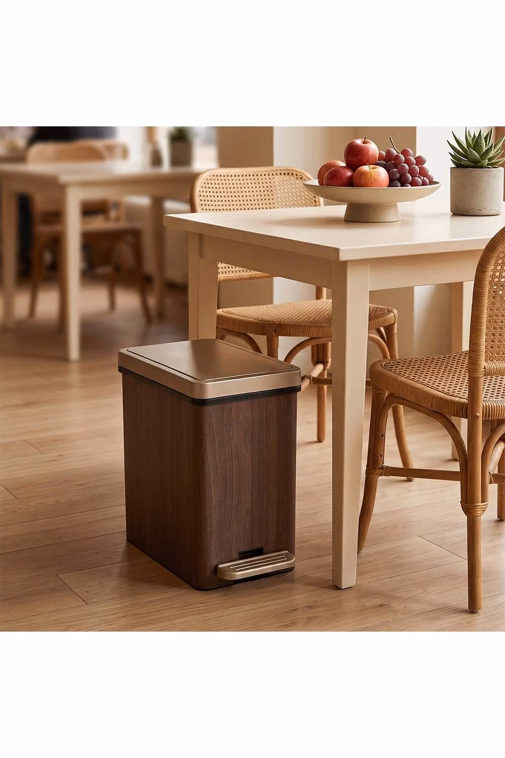 Living and Home Square Wood Effect Pedal Bin with Dual Open Lid in Brown, Medium – 2