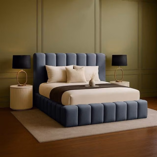 Desire Deco Daisy Upholstered Plush Velvet Bed Frame in Grey