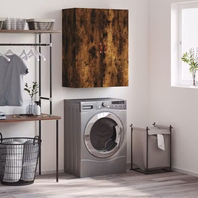 Berkfield Home Wall Mounted Smoked Oak Cabinet in Brown W/D/H: 69.5 x 34 x 90 cm