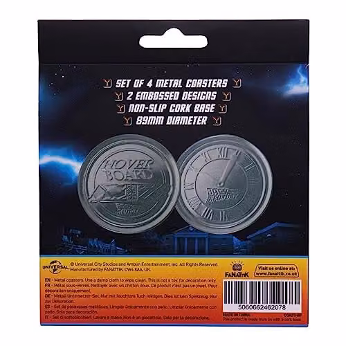 FaNaTtik Set of 4 Multicolour and Silver Embossed Metal Coasters with Cork Base – 5