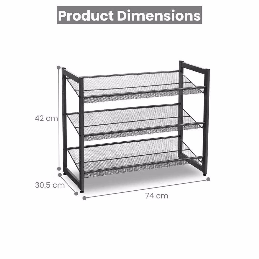 PAWNORA 3-Tier Metal Shoe Organizer Rack in Matt Black – 2