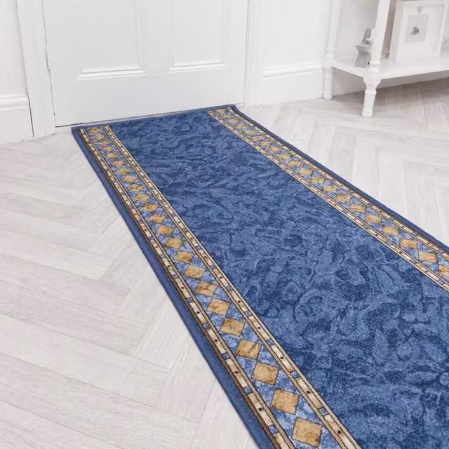 runrug Cheops Blue Non-Slip Hardwearing Hallway Runner Rug, W: 66 cm, L: 270 cm – 1