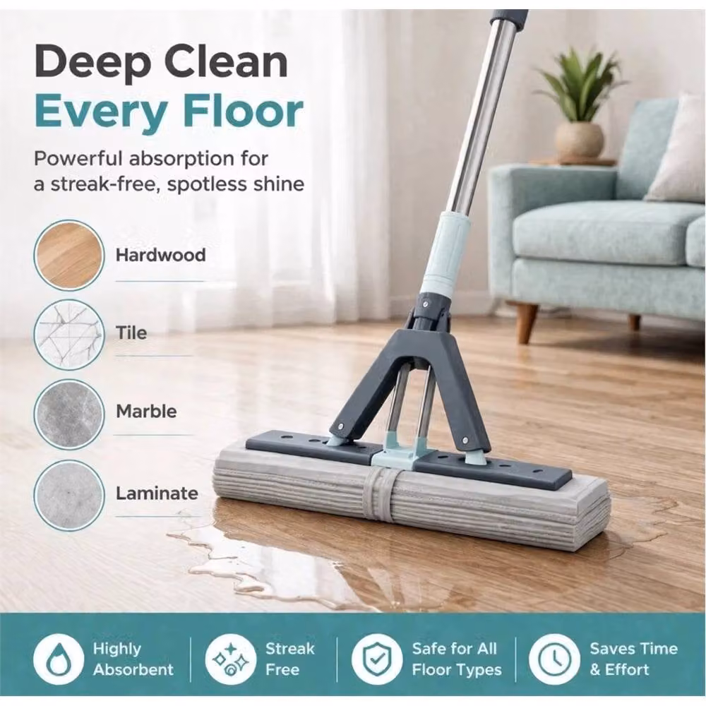 SPETLEK Super Absorbent Sponge Mop with Telescopic Handle, Grey and Multicolour, Length: 100 cm – 2
