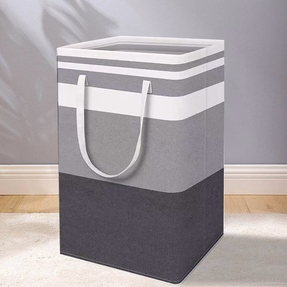 EONLION Set of 2 Collapsible Fabric Laundry Baskets with Handles, Grey, 75L each, W/D/H: 100 x 100 x 60 cm – 3