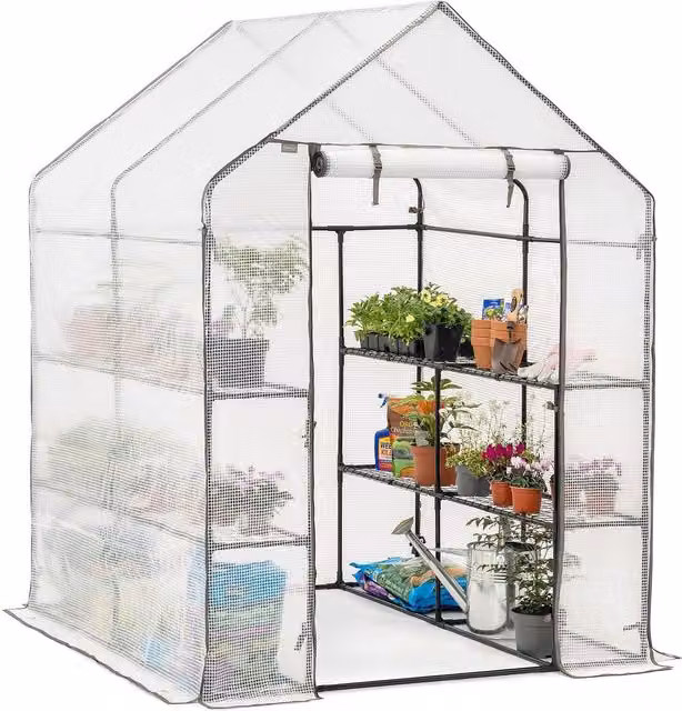 Christow Extra Large Walk Greenhouse Garden Grow House with 8 Shelves, Clear