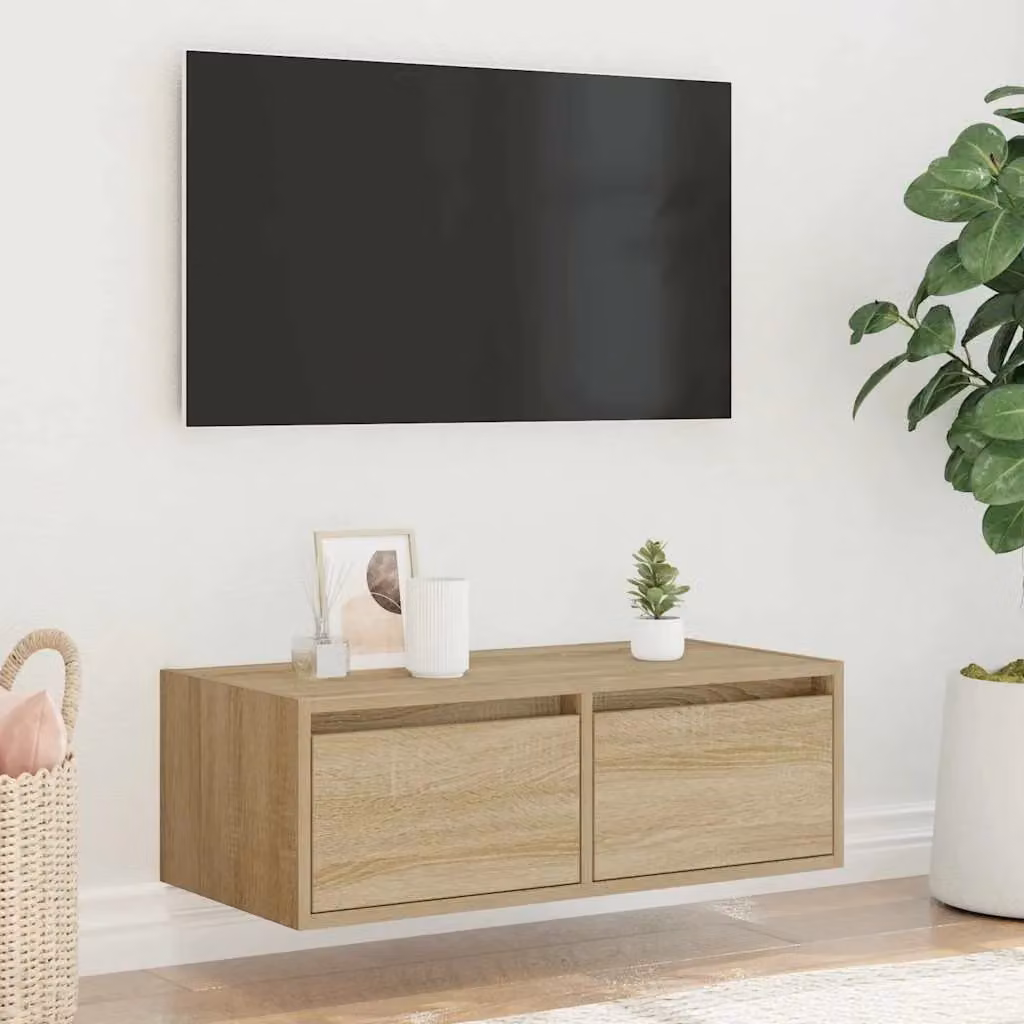 Berkfield Home Modern TV Cabinet with LED Lights in Sonoma Oak Brown, W: 75 cm, D: 35.5 cm, H: 25 cm – 3