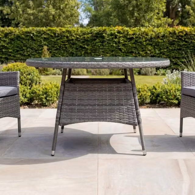Charles Bentley Round Rattan Table with Glass Top in Grey
