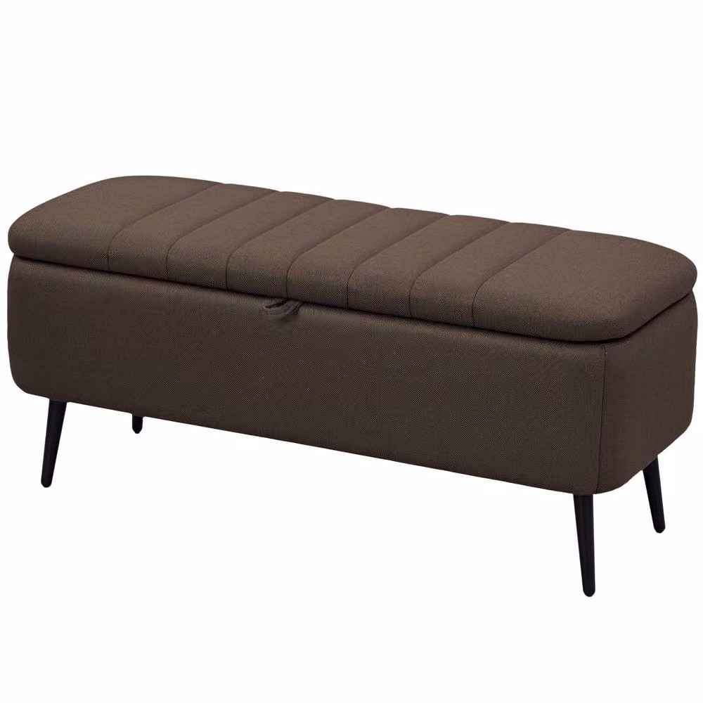 STILVORA Brown Fabric Storage Ottoman with Padded Top and Metal Legs, W/D/H: 102 x 44 x 44 cm – 4