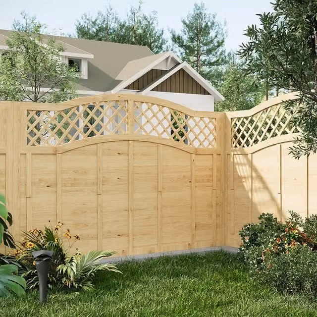 Livingandhome Impregnated Woven Timber Lattice Top Garden Fence Panel in Brown and Beige, Height: 120 cm
