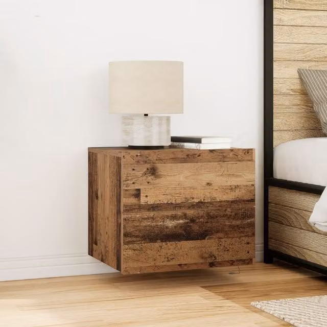 Berkfield Home Set of 2 Wall-Mounted Rustic Wood Bedside Cabinets with Integrated LED Lights in Brown