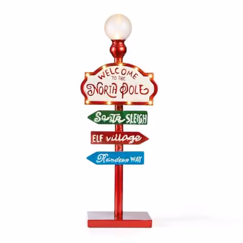 The Christmas Workshop Welcome to the North Pole LED Sign with 11 Warm White Lights, Red and White, W: 60 cm, H: 21 cm, D: 12 cm
