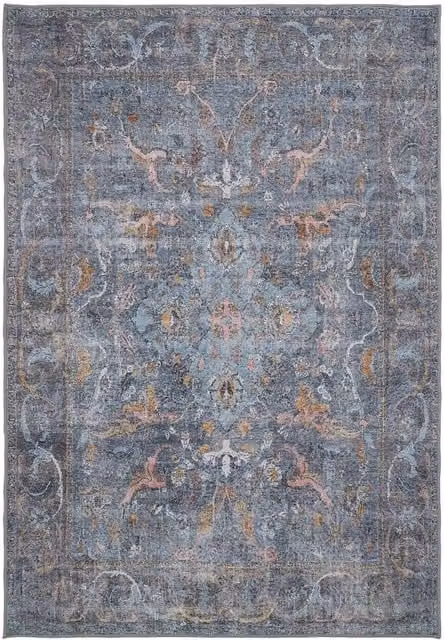 Kukoon Mid Blue Distressed Soft Pile Area Rug, Vintage Chenille and Cotton Rectangular Floor Mat, W: 160 cm, L: 230 cm