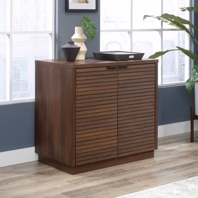 Teknik Office Elstree Storage Cabinet in Brown Wood with Internal Shelves and Hinged Doors