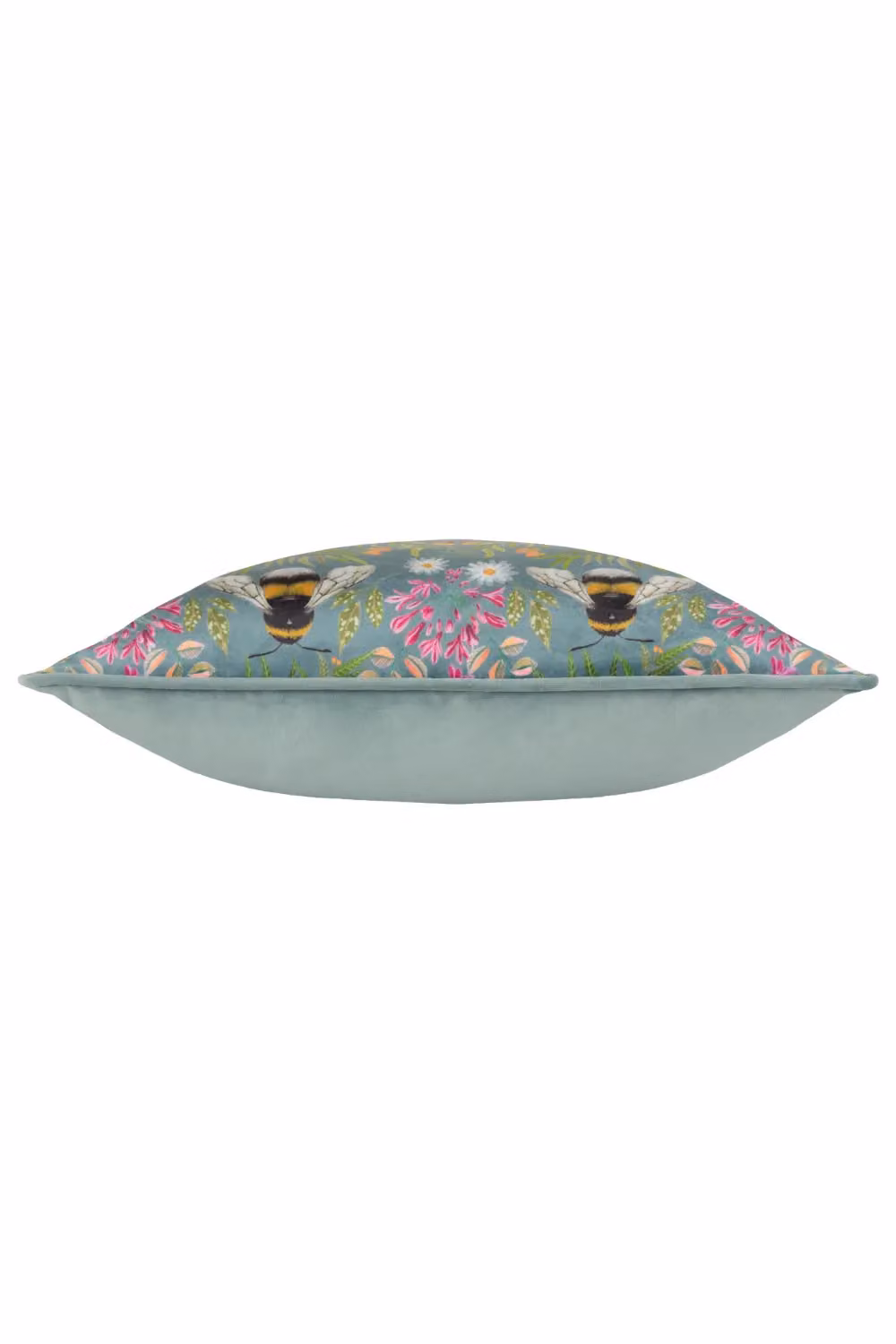 Wylder Nature House of Bloom Zinnia Bee Repeat Piped Cushion in Blue and Grey, W/D/H: 43 x 43 x 43 cm – 2