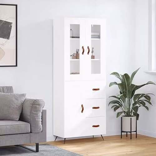 vidaXL Modern White Highboard with Doors and Drawers, W/D/H: 69.5 x 34 x 180 cm – 2