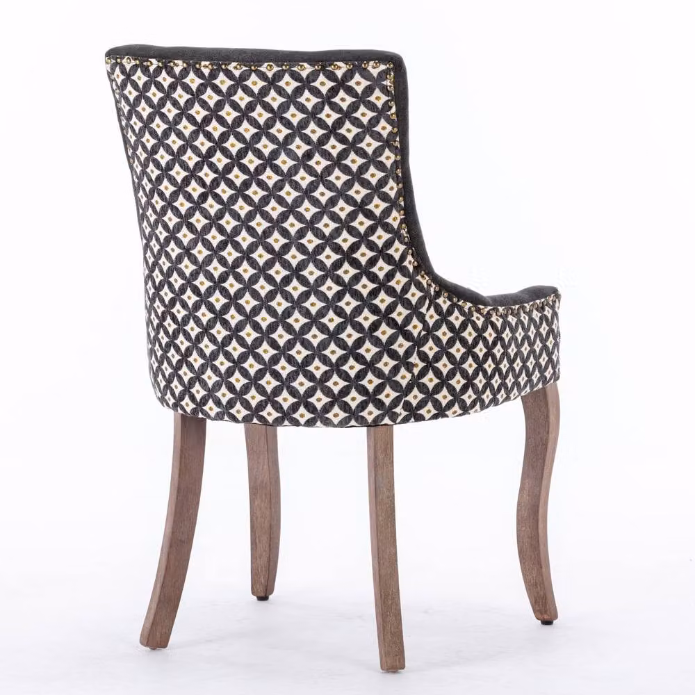 Modern Home Touch Bewley Set of 2 Vintage Linen Upholstered Kitchen Dining Chairs with Oak Wood Legs in Beige and Black – 3