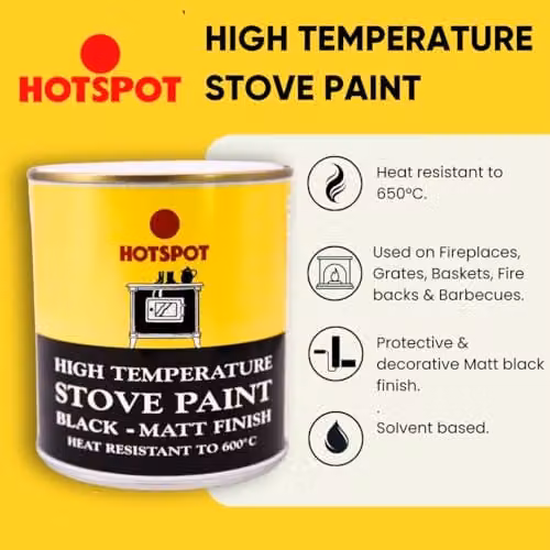 Hotspot Matt Black High Temperature Heat Resistant Stove Paint for Metal Surfaces, 250ml – 2