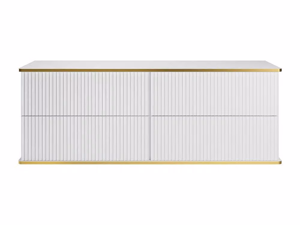 Vente-unique 4-Drawer Wall-Hung Ribbed Vanity Unit with Gold Trim, White, W: 150 cm, D: 47 cm, H: 54 cm – 2