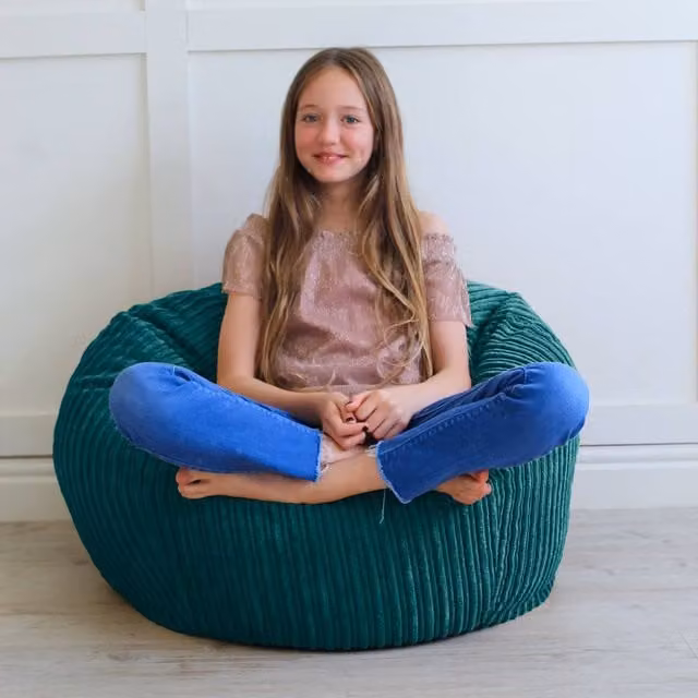 rucomfy Indoor Classic Kids Bean Bag Chair - Jumbo Cord Slouchbag in Teal – 1