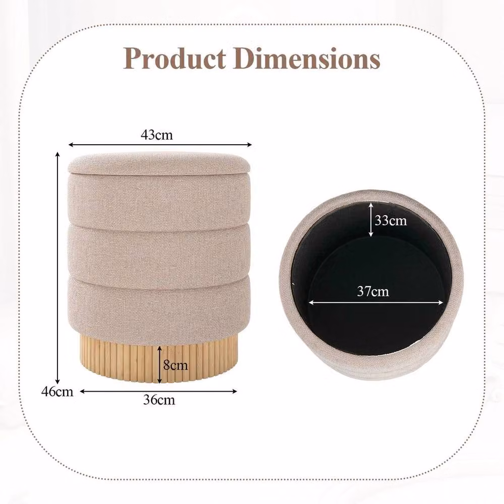 EONLION Modern Round Storage Ottoman in Beige with 35L Capacity, Diameter: 100 cm – 2