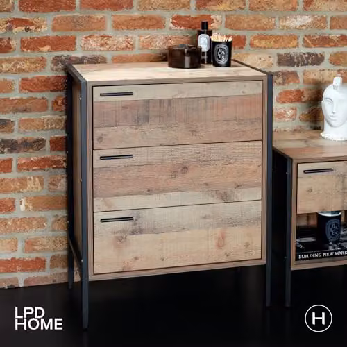 Lemon Pavilion Furniture Hoxton 3 Drawer Chest in Brown and Black, W: 63.8 cm, D: 40 cm, H: 80 cm – 2