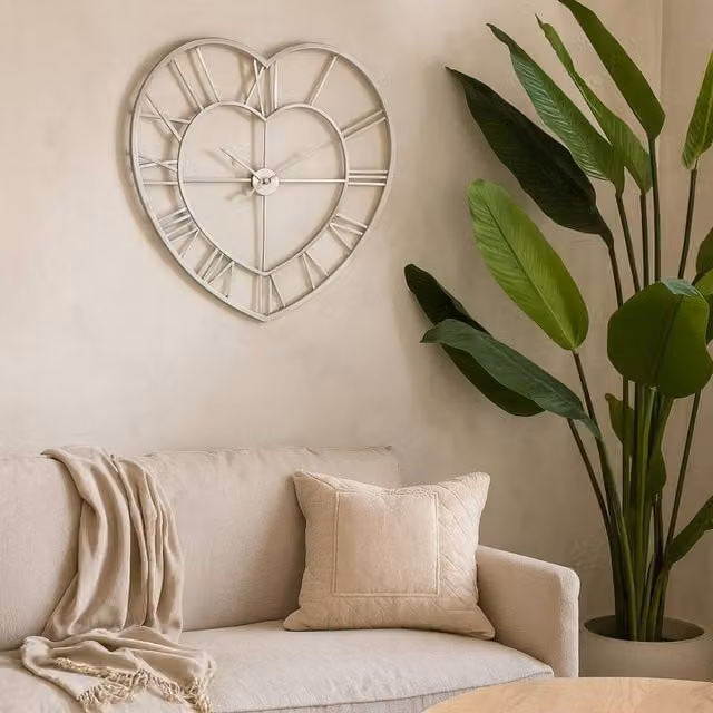 Wyld Haus Silver Heart Shaped Metal Open Frame Analog Wall Clock