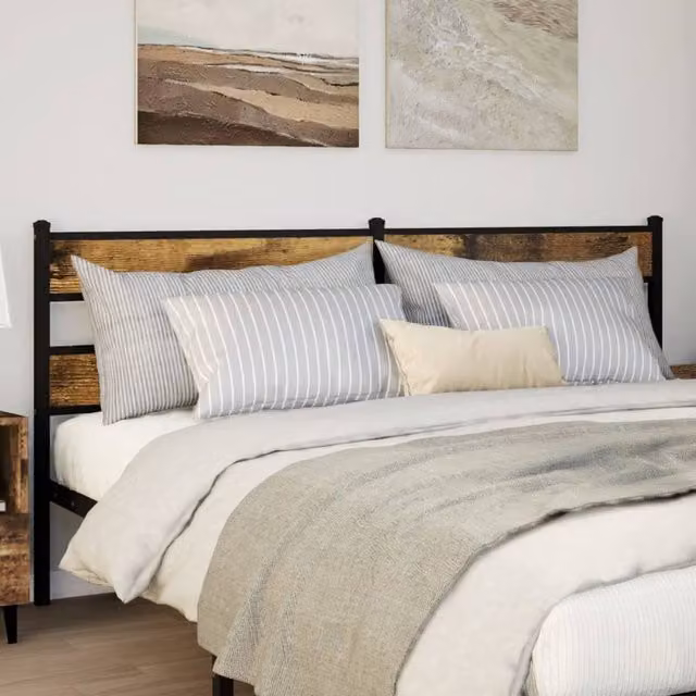 Berkfield Home Smoked Oak Headboard in Brown, Iron and Engineered Wood, Width: 200 cm – 1
