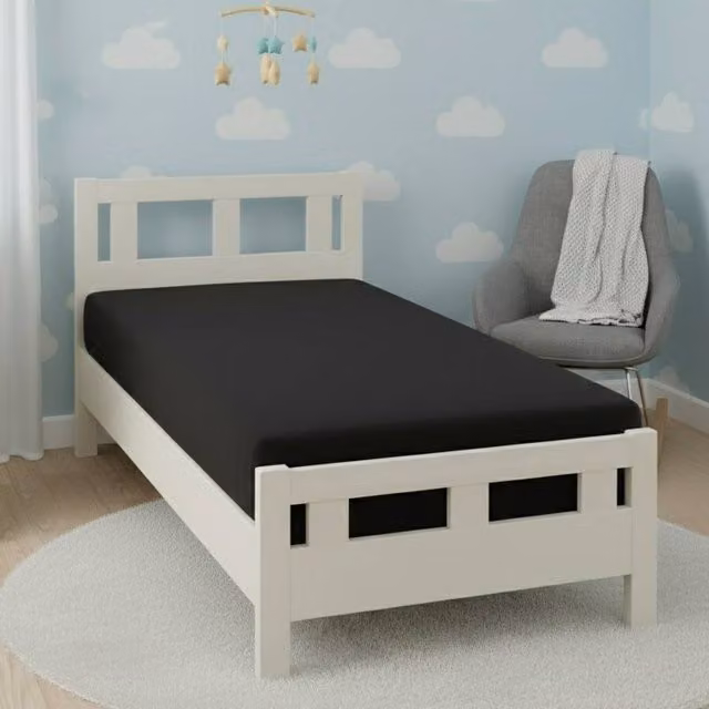 Snug City Black Flannelette Cotton Cot Bed Fitted Sheet W/D/H: 70 x 140 x 15 cm