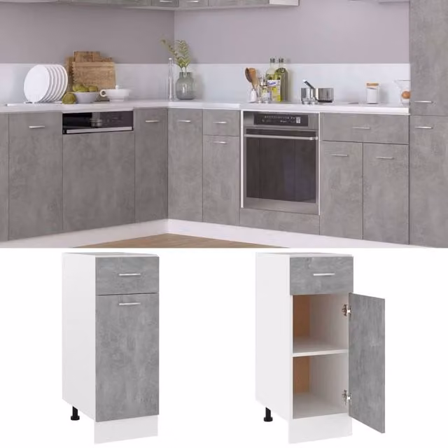 Berkfield Home Drawer Bottom Cabinet in Concrete Grey, W/D/H: 30 x 46 x 81.5 cm