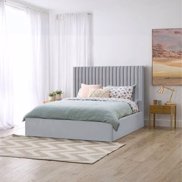 Desire Deco Indigo Upholstered Storage Bed in Grey, W/D/H: 140 x 200 cm
