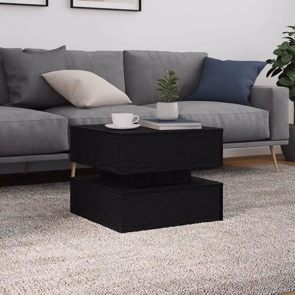 Berkfield Home Modern Square Coffee Table with LED Lights in Black Oak, W/D/H: 50 x 50 x 40 cm – 4
