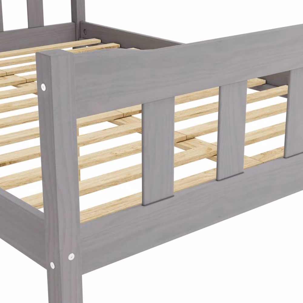 Wyld Haus Grey Washed Pine Double Bed with Panelled Headboard and Footboard, W: 140 cm, D: 200 cm – 3