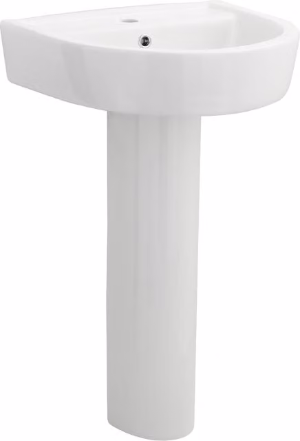 Balterley Round Ceramic 1 Tap Hole Basin with Full Pedestal, White, W: 52 cm, D: 45 cm, H: 82.5 cm – 1