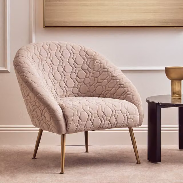 Orsina Luxury White Velvet Tub Occasional Chair with Gold Accents – 1